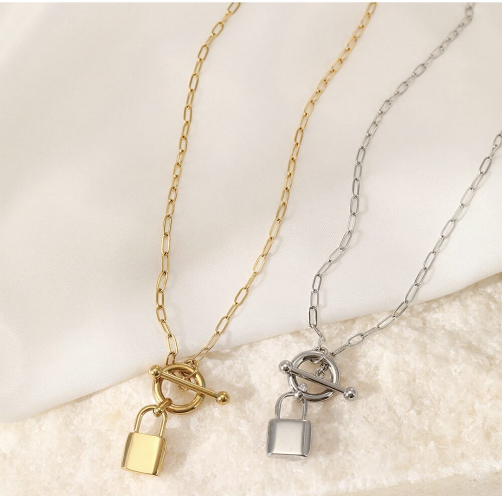 Soulline Women's Surgical Steel Necklace Stylish Lock Drop Titanium Necklace (2 Colors)