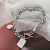 ZNT067ft Grace Square Love Round Bold Chain Toggle Bar Necklace Surgical Steel - Image 3