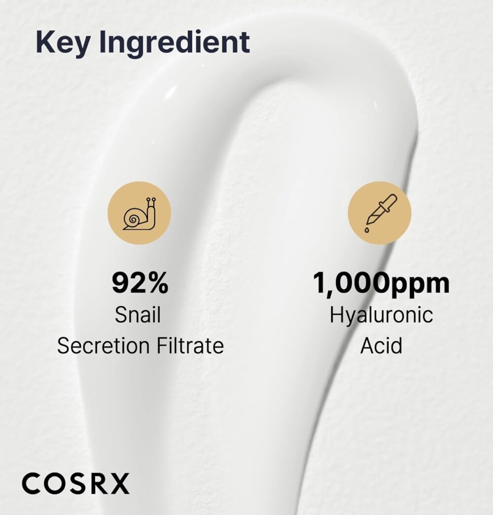 COSRX Snail Mucin 92% Repair Cream, Daily Face Gel Moisturizer for Dry Skin, Acne-prone, Sensitive Skin, Not Tested on Animals, No Parabens, Korean Skin Care 3.52 Fl Oz (Pack of 1)