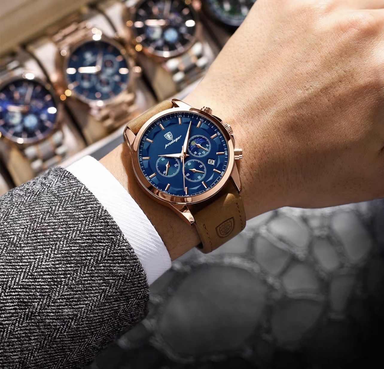 Men's Casual Leather Watch, Big Face Chronograph Watch for Men, Fashion - Image 2