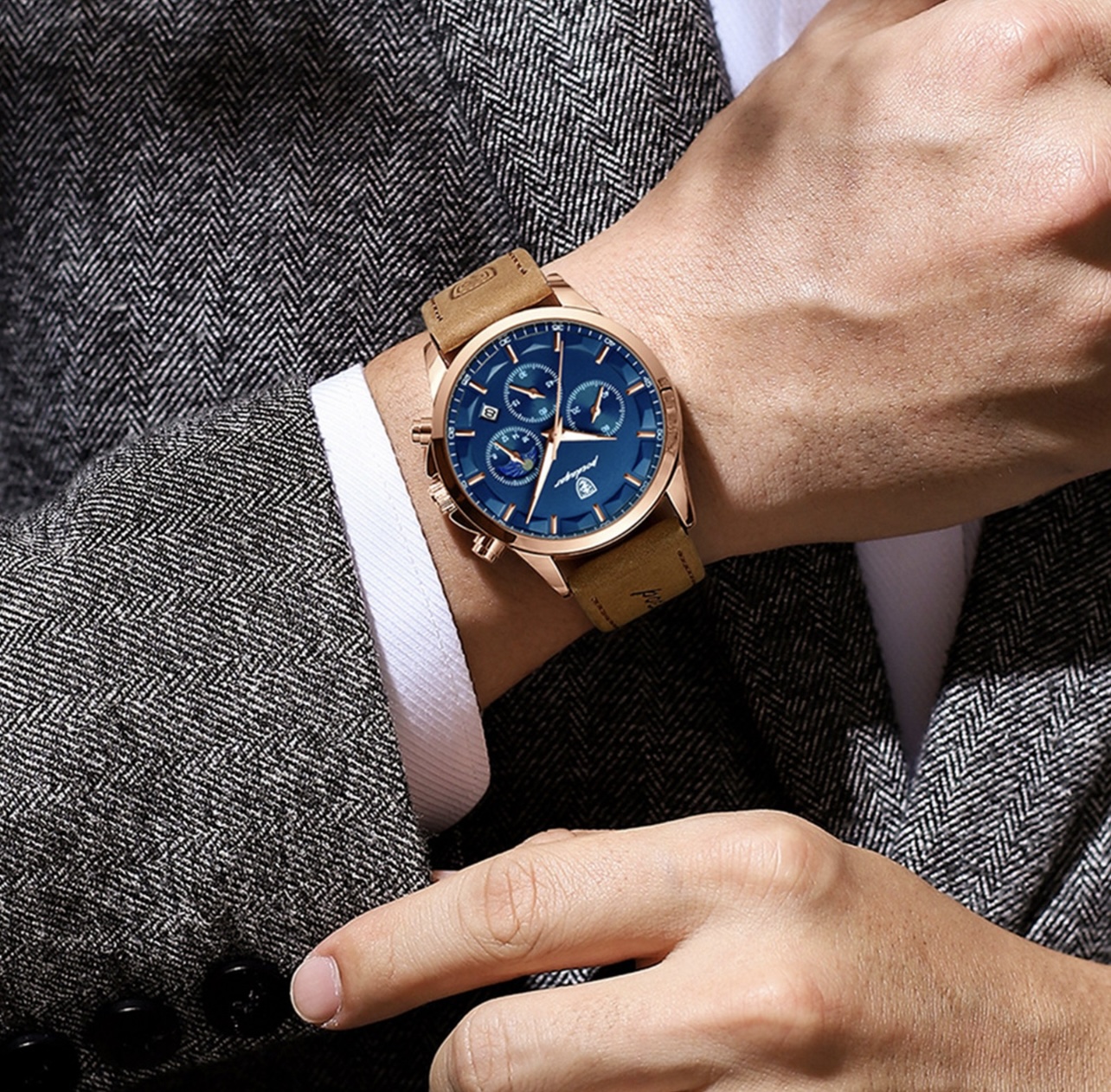 Men's Casual Leather Watch, Big Face Chronograph Watch for Men, Fashion - Image 3