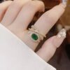 Jewelry 14K High Quality Green Crystal Adjustable Open Ring JZ-1101 - Image 2