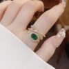 Jewelry 14K High Quality Green Crystal Adjustable Open Ring JZ-1101 - Image 4